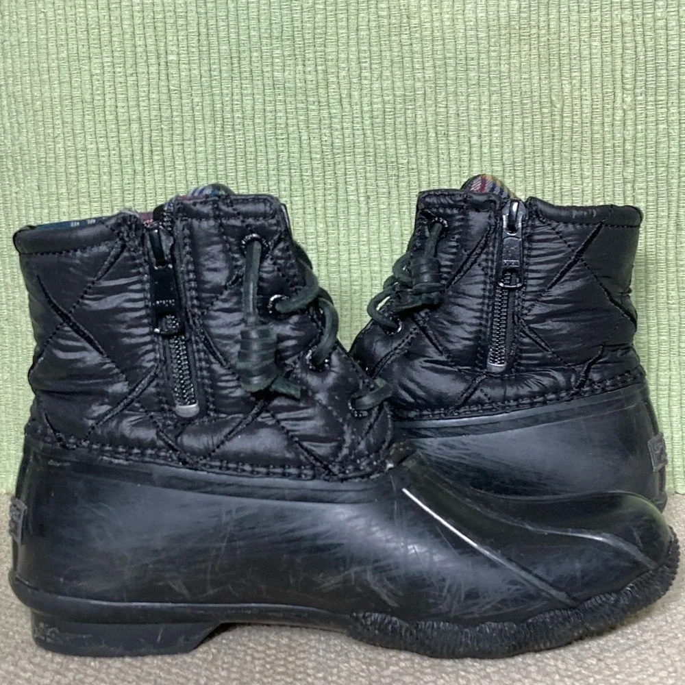 Sperry Womens Black Saltwater Nylon w/Flannel Lining Waterprf Duck Boots SZ US 6